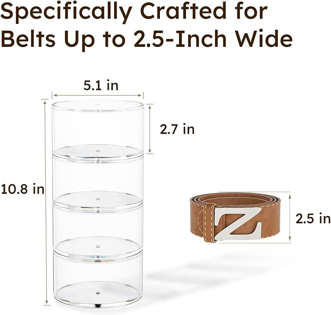 FEMELI Acrylic Belt Storage Organizer For Closet 4-Layer Stackable Belt Box | Clear Acrylic Belts Holder Organizers for Women Men Closet& Drawer,Watches Jewelry and Tie organizers and storage