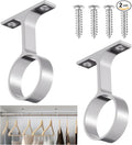 LEIFIDE 2 Pcs 1 5/16 Inch Diameter Round Wardrobe Closet Rod Suspended Center Support with Installation Screws Curtain Closet Rod Ceiling Mount Bracket for Home Wardrobe (Satin Silver)