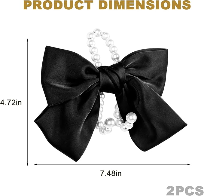 2 PCS Bow Pearl Car Seat Headrest Hook, Auto Rear Seat Hanging Organizer Elegant Pearl Decoration, Cute Bow Vehicle Interior Seatback Storage Hooks for Handbags Purses Groceries (Black)
