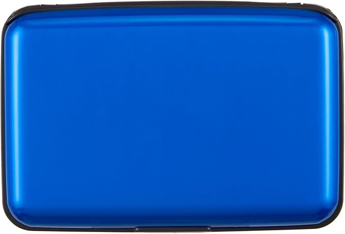 Credit Card Holder, RFID Blocking Metal Card Wallet for Women Men Slim ID Card Holders Protector Aluminum Business Hard Case (Blue)