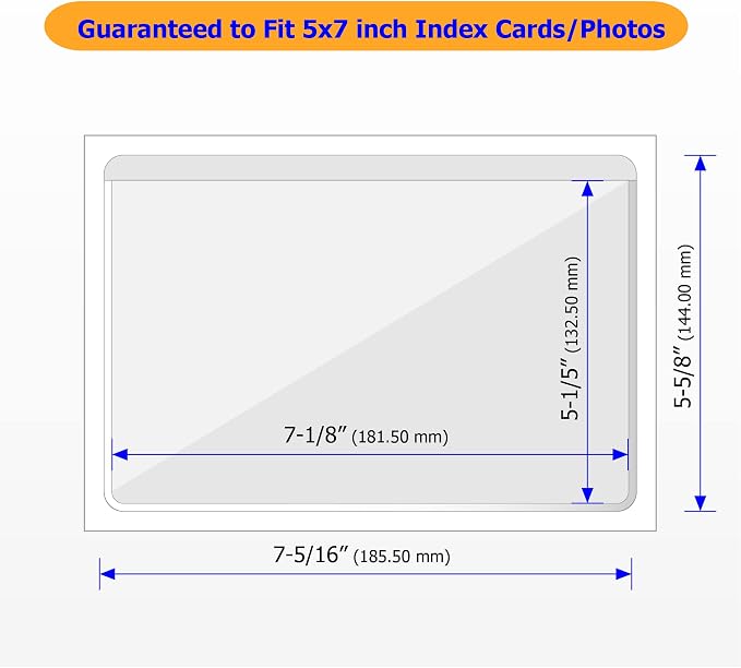 IMAGAME Clear Adhesive Index Card Pockets, 5" x 7", 50 Pack | Top Open for Loading, Plastic Labels Holders, For Storage Bins and Library Card, Organizing and Protecting Cards or Photos