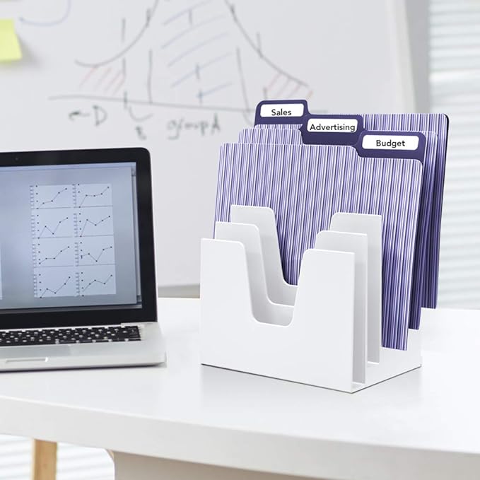 Acrimet 5 Section Incline File Sorter Organizer, Desktop Mail Holder, White | Durable Plastic, Space-saving Design, Easy Document Access, Ideal for Office, Home and School Use