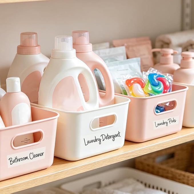 240 Pcs Home Organization Labels, 53 Designs Clear Script Storage ID Stickers Household Container Storage Label for Kitchen Bathroom Laundry Home Storage Organization Supplies
