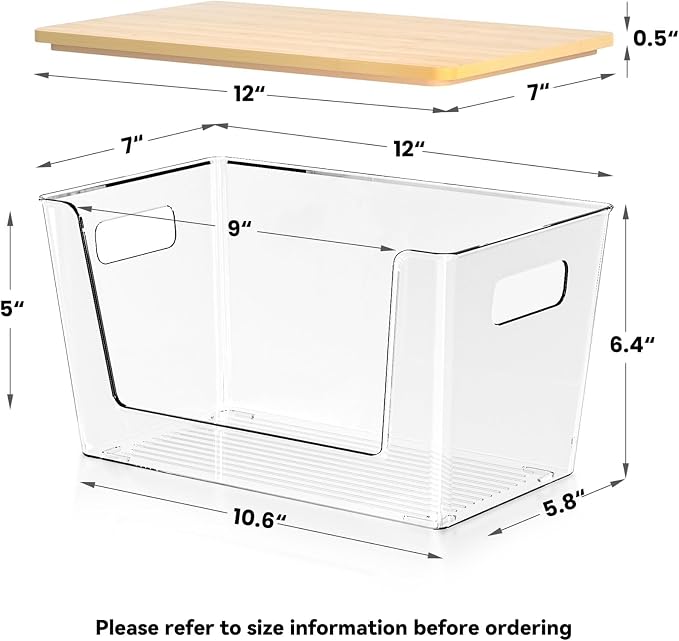 CiWiVOKi 2 Set Pantry Organizers and Storage - Clear Stackable Bins with Bamboo Lid for Fruit, Onion, Potato, Vegetable - Trash Bag Holder Dispenser Under Sink Organizer for 4-13 Gal Bags