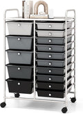 COSTWAY 15 Drawer Rolling Storage Cart, Mobile Storage Organizer | Removable Drawers & Metal Frame, Multipurpose Utility Tools Paper Organizer on Wheels for Home, Office (Mixed Black)