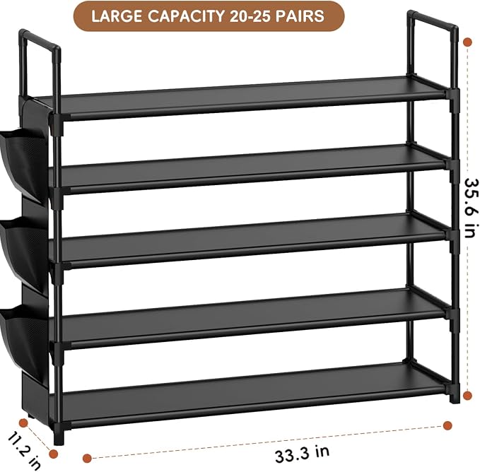 OYREL 5 Tier Shoe Organizer Rack for Closet, Entryway, Garage, Door, Space Saving, Shoe Holder Stand/Tower, Large, 20-25 Capacity