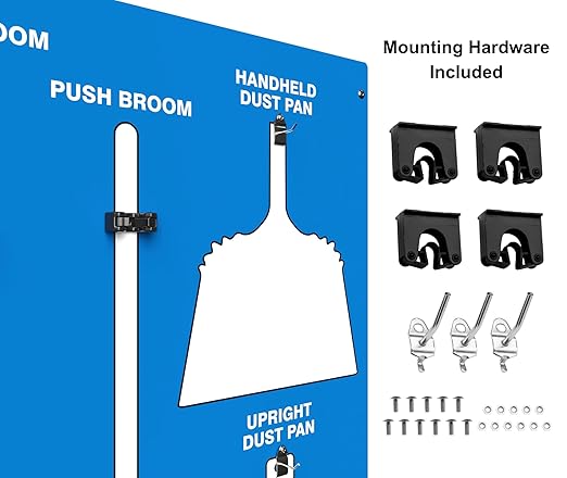 Clean & Sweep 5S Shadow Board/Wall Mount Broom Holder, 68" x 30" Board, 5S Cleaning Station - with Broom and Dustpan Set Included, Made in The USA by AccuformNMC, Blue/White, PSB116BUWT