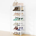 Smiry Small Bamboo Shoe Rack, 6 Tier Free Standing Wooden Shoe Organizer, Stackable Wood Shoe Storage Shelf for Closet, Entryway, 12 Vertical Slats, 2+2+2 Stack Standard Legs, 17.3"x11"x39", White