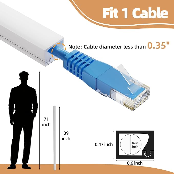 Kneelisa 78inch Silicone Single Cord Hider for Wall, Mini Cord Cover Raceway with Side Slot, Flexible Small Wire Concealer for One Cable-Cuttable & Bendable, Child & Pet Safe, White