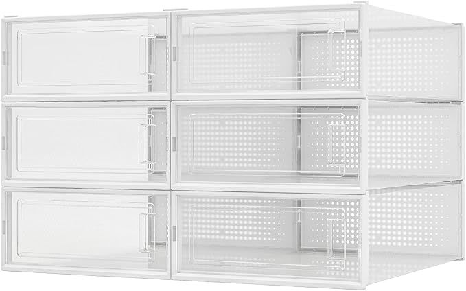 6-Piece Boot and Shoe Storage Box, Stackable Clear Plastic Shoe Box, Space-Saving Shoe Organizer for Boots, Sneakers, and High Heels, Clear
