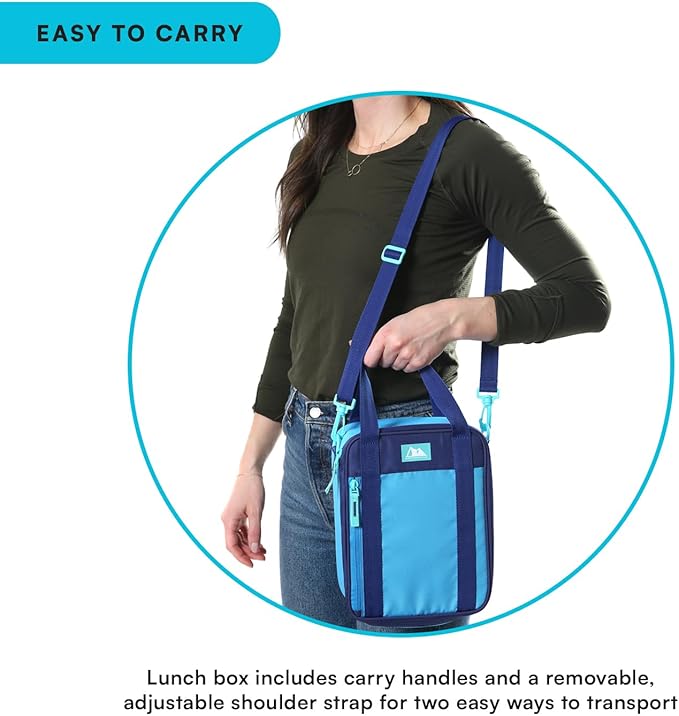 Arctic Zone Urban Lunch Box Combo for Kids with Gel Ice Pack and Sandwich Container, Insulated Bag for Travel Lunch with Adjustable Strap, True Blue