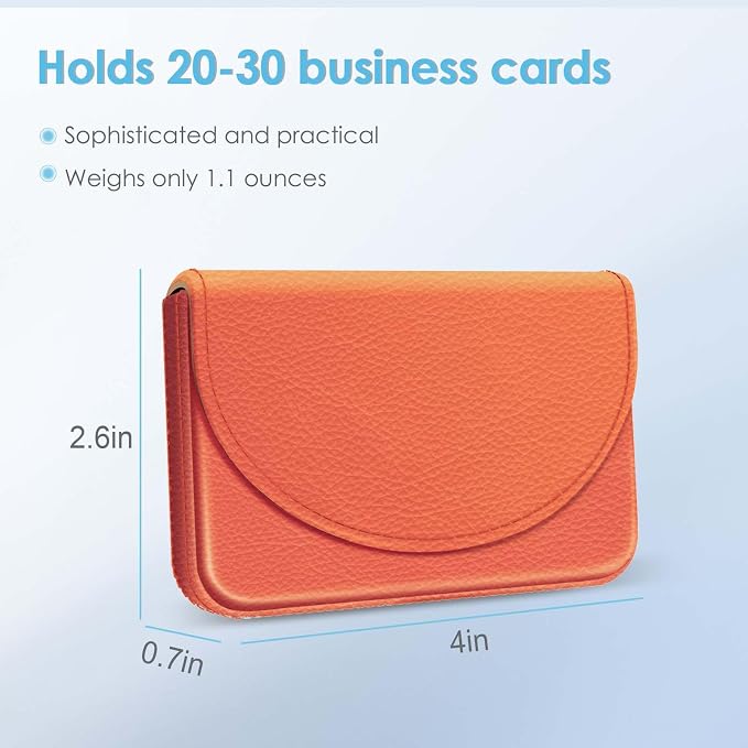 Business Card Holder，PU Leather Business Card Case Color Printing Pattern Card Holder Wallet，Pockets Magnetic Credit Card Holders for Men and Women，Orange