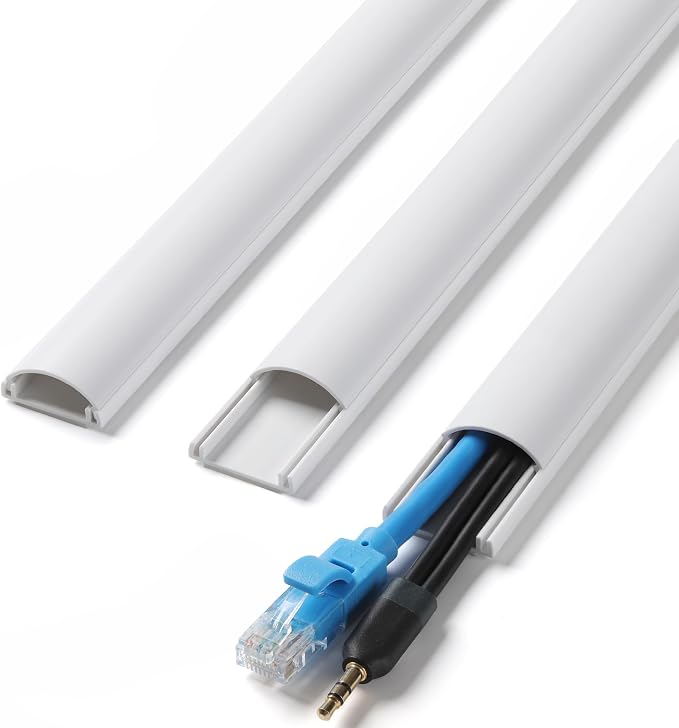 ZhiYo 85in Cord Covers for 1-2 Wires on Wall, D-Shaped 1" W x 0.4" H, White | Curved Design, Low-Profile Cord Hider, Self-Adhesive Cable Management Raceway for Wall-Mounted TV Wires, 6 Pack (14.2" Each)