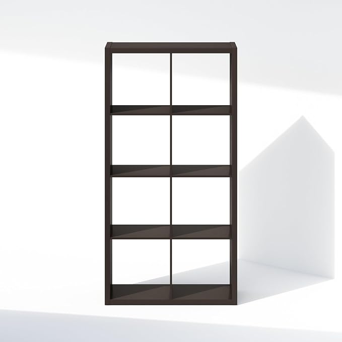 Furinno Simple 8-Cube Storage Organizer, Display Shelf, Dark Oak | Extra Thick Frame, Open Back Shelving Unit, Storage Shelves, for Organization and Storage, Living Room, Home Office