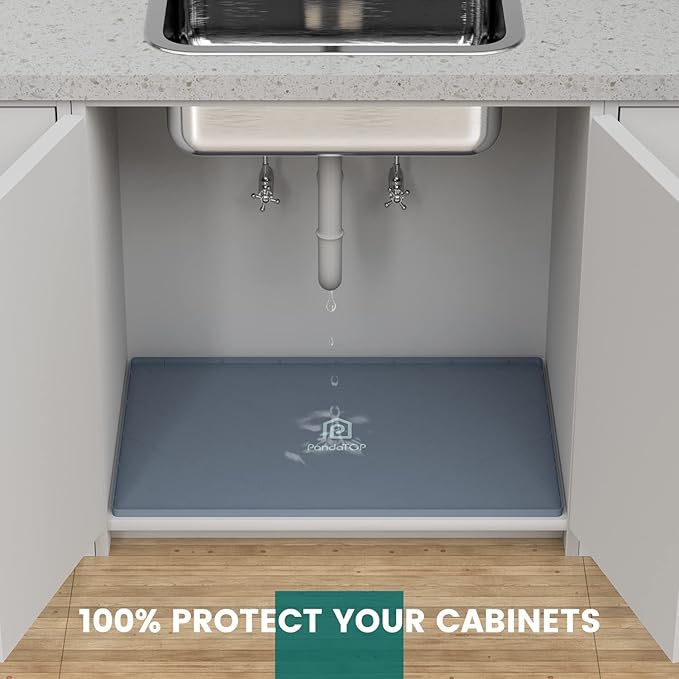 Under Sink Mat, 28" x 19" Silicone Kitchen Cabinet Tray, Waterproof & Flexible Under Sink Liner for Kitchen Bathroom and Laundry Room