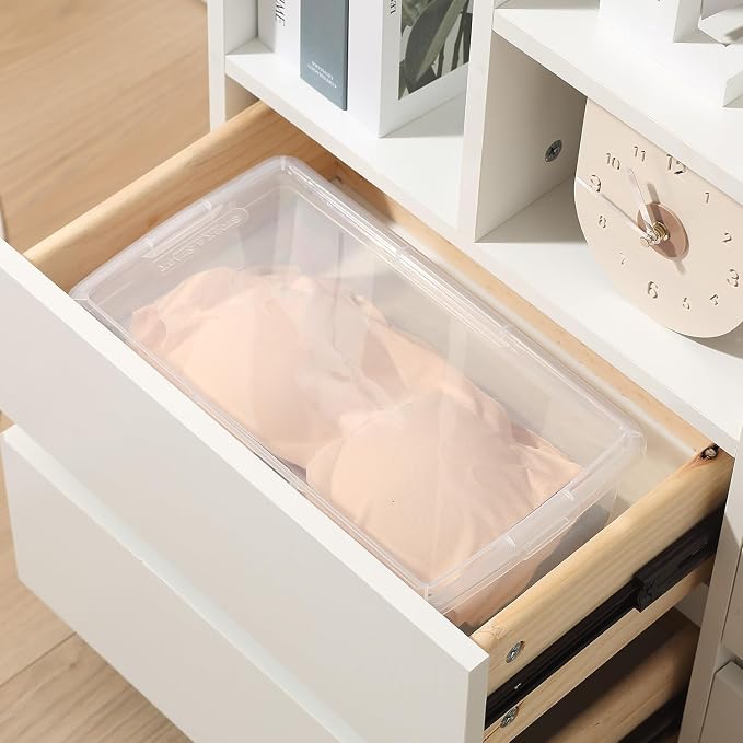 6 Quart Latching Storage Box,10 Pack Plastic Clear Storage Bins With Lids | Transparent View,Stackable,Clear,Space-Saving,Durable,See Through,Plastic,,Dust Protection