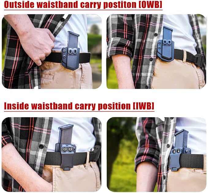 2 Pack IWB/OWB Mag Carrier Fits:9mm/.40 |.45ACP Double/Single Stack | for Right & Left Hand Ambidextrous Concealed Carry Magazine Holster