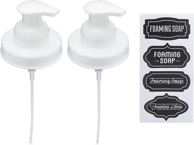 Jarmazing Products Mason Jar Foaming Soap Dispenser Lids - Includes Waterproof Stickers! - White - 2 Pack