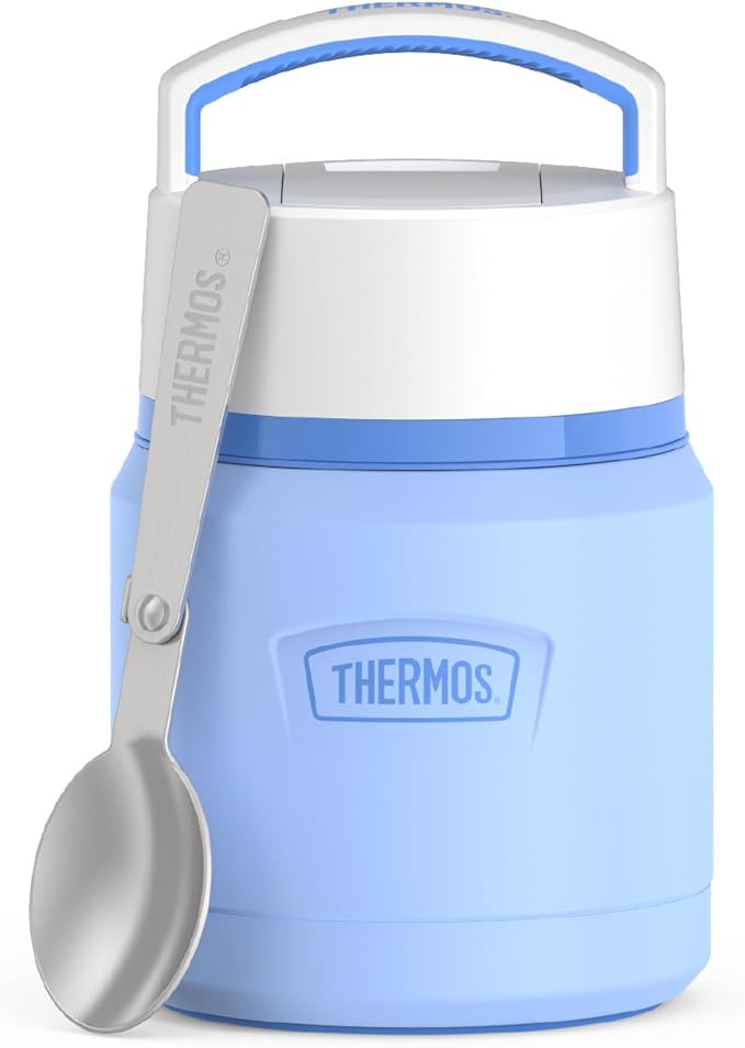 THERMOS ICON Stainless Steel Food Jar with Spoon, 12 Ounce, Light Blue