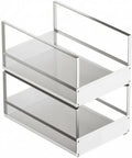 Pull out Cabinet Organizer Metal Frame Pull-out Basket Rectangular, Large White Pull-out Basket