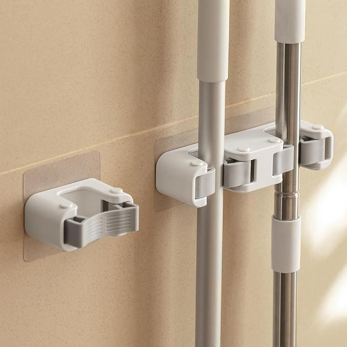 Broom Holder Wall Mount Mop and Command Broom Hanger Organizer Wall Mount Self Adhesive (Single Clip)