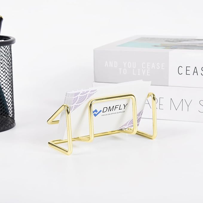 Business Card Holder for Desk, Metal Cute Card Display Stand, Compatible with Various Countertops, Horizontal Gold