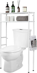 MyGift Over The Toilet Storage, 2-Tier Over Toilet Bathroom Organizer with Removable Magazine Holder Basket, Fit Most Toilets, Space-Saving, Easy Assembly, White