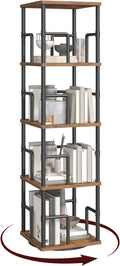 MAHANCRIS 4-Tier Rotating Bookshelf, Freestanding Corner Bookshelf, 360° Spinning Bookcase, Industrial Style Storage Rack with Rails, for Living Room, Bedroom, Study, Rustic Brown and Black BKHR1501