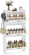 Shoe Cabinet Organizer with 3 Flip Drawers & 3-Tier Adjustable Shelves, Freestanding Shoe Rack Cabinet, Narrow Shoe Storage for Entryway, Foyer, Hallway, 23.6" W × 8.7" D × 47.2" H, White