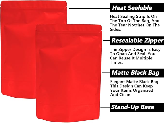 50PCS Smell Proof Resealable Pouch Bags,ULIFESTAR Aluminum Foil Flat Food Storage Bag,Sealable Pcsaging Zipper Pouches with Tear Notches for Pcsaging Lipgloss,Jewelry,etc(18 * 26cm/7.09 * 10.24",Red)
