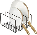 mDesign Metal Pan Organizer for Kitchen Cabinet, Counter, Pantry Shelf - 3 Slots for Baking Sheets, Muffin Pans, Cutting Boards, Frying Pans - Pan Organizer and Storage - Concerto Collection - Black