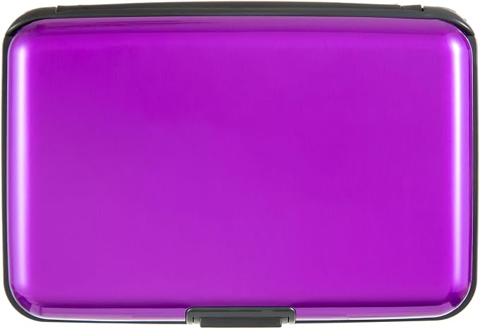 Credit Card Holder, RFID Blocking Metal Card Wallet for Women Men Slim ID Card Holders Protector Aluminum Business Hard Case (Purple)