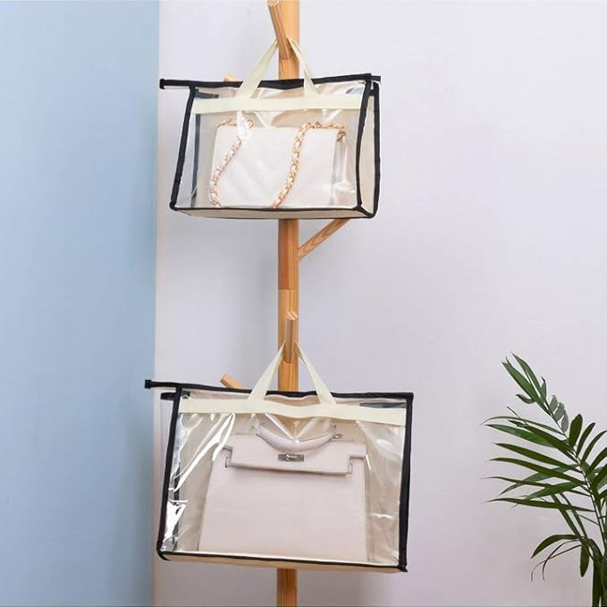 Clear Handbag Storage Bags Purse Organizer for Closet, Zipper Hanging Storage Bag for Handbags, L, 2PCS