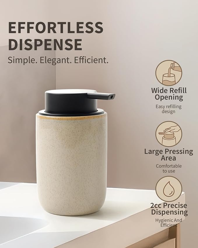 BosilunLife Lotion Pump Dispenser for Bathroom, Kitchen, Countertop | Hand Soap Dispenser Bathroom Ceramic Dish Liquid Soap Dispenser (Greige with Speckle, Liquid Pump)