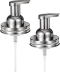 Amolliar Mason Jar Foaming Soap Dispenser Pump Lids, Rustproof Stainless Steel Lid Plastic Pump for Regular Mouth Mason Jar, Kitchen Bathroom Farmhouse Decor, Waterproof Stickers, Brushed Nickel 2Pack