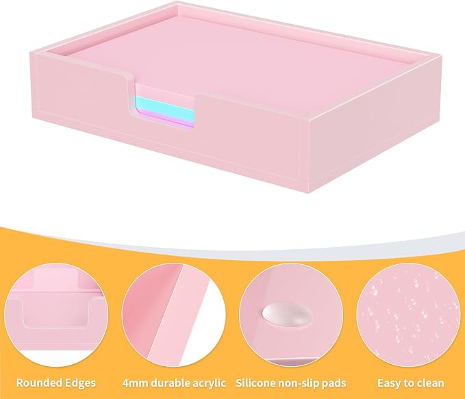 Acrylic Notepad Dispenser Organizer - 4 x 6 in Pink Sticky Note Holder W/O Pads Memo Holder for Dorm Room School Classroom Office Desk Organizer Aesthetic Supplies