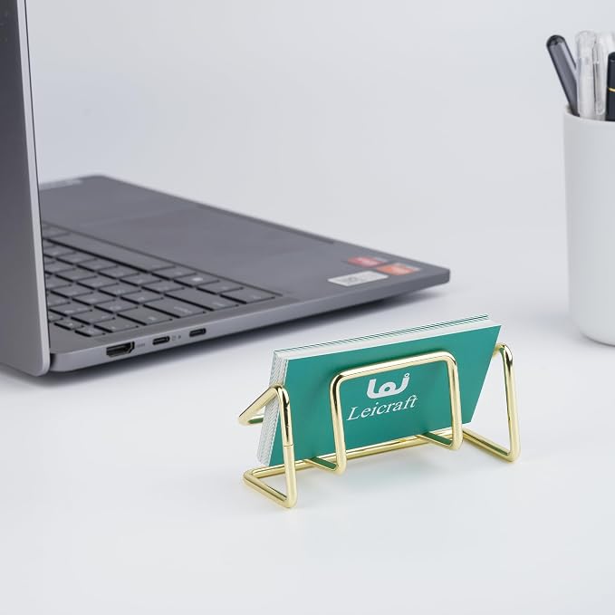 Business Card Holder for Desk, Cute Metal Card Organizers and Office Desk Accessories for Men and Women (Golden)
