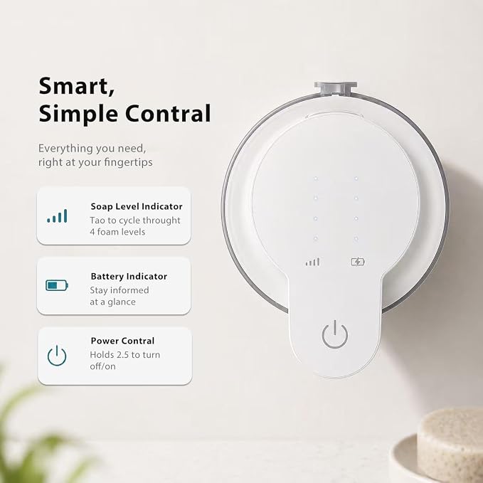 Automatic Foaming Hand Soap Dispenser - 13.5oz modunful M2 DA1502 White | Wall Mount Countertop, Type-C Rechargeable, Transport Boby, Touchless, Delicate Foam