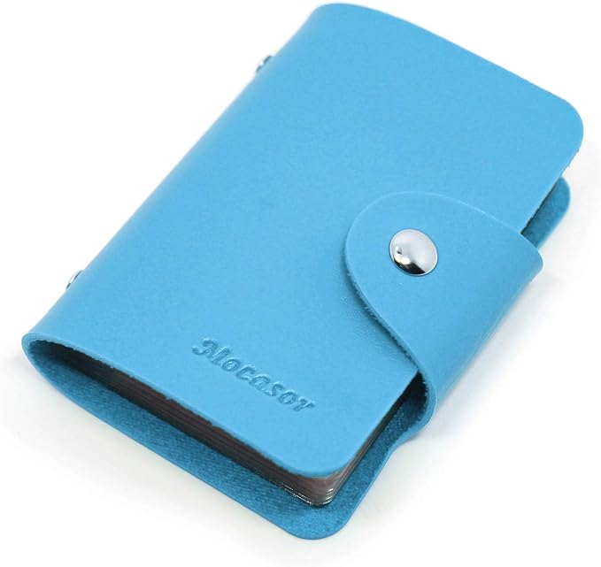 Soft Leather Credit Card Holder for Men & Women Bank Card Case with 24 Durable Plastic Insert Slots Slim Pocket Wallet ID Card Organiser Business Card Case Purse (Blue)
