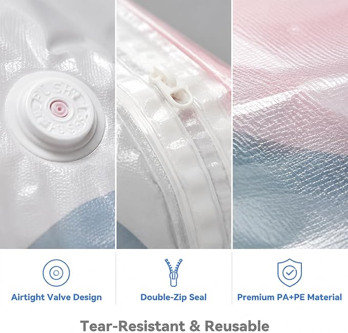 2Pcs (L/XL) No Pump Vacuum Storage Bags, Cube Compression Space Saver Bags for Clothes, Comforters, Blankets, Pillows and Bedding, Reusable Vacuum Seal Storage Bags