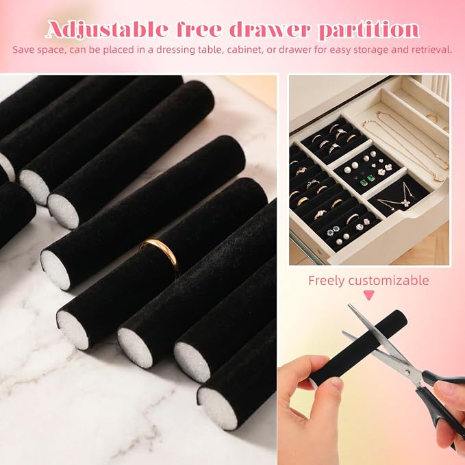 Ipetboom 8 Pcs Velvet-lined Jewelry Tray Organizer for Drawer Adjustable Holder with Sponge Padding for Earring, Ring, Bracelet, Necklace, Brooch Storage