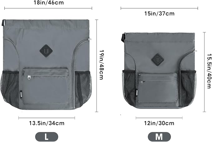 WANDF Drawstring Backpack with Shoe Compartment, Sports Gym Bag | Multi-Pocket Storage, Water-Resistant Fabric, Cinch String Bag