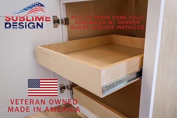 Sublime Design - Standard Size - Pull Out Kitchen Drawers | Slide Out Shelves for Kitchen Cabinets | Pull Out Home Organizer (Side Mounting, 18 Inch W/Drawer Slides (17” Drawer Box))