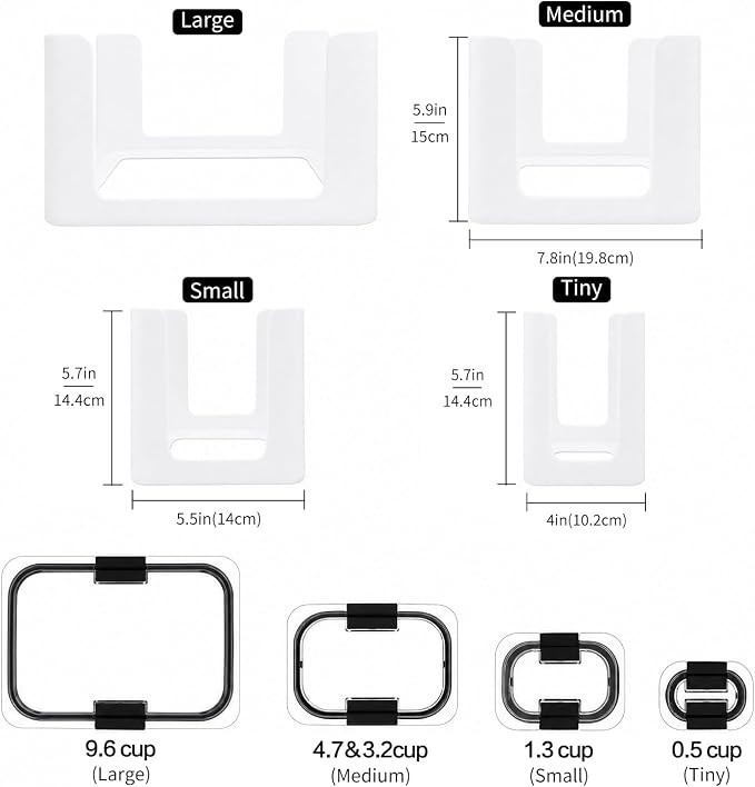 Food Storage Container Lids Organizer for Rubbermaid Brilliance Nap-On Lids,Stackable Food Storage Container Lid Organizer -- Fits 0.5, 1.3, 3.2, 4.7 & 9.6 Cups -- Holds 32 Lids (White,4-Piece Bundle)