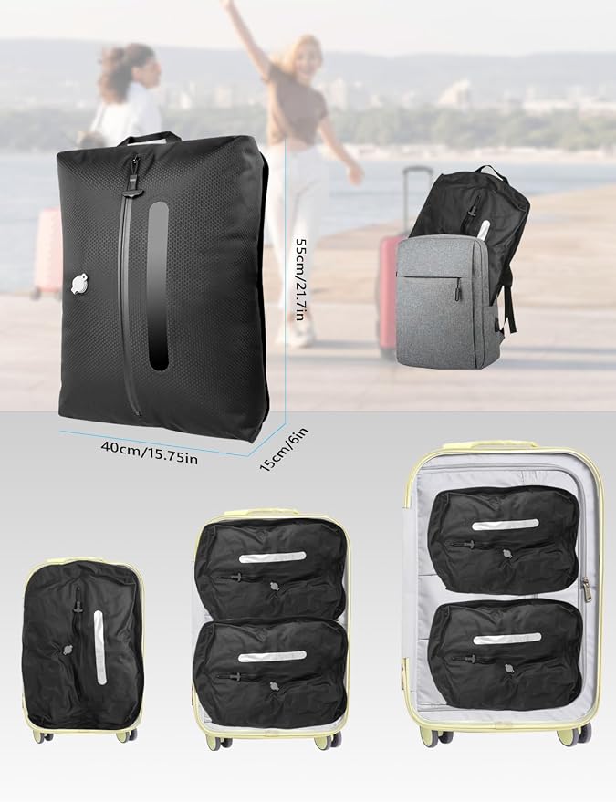 AIDONS Vacuum Travel Bags with Pump - Reusable Vacuum Compression Bags, 420D Reinforced Nylon - Tear Resistant, IP67 Waterproof & Odor-isolating, Space Saver Travel Pack Vacuum Kit(Black 33L 2PC+Pump)