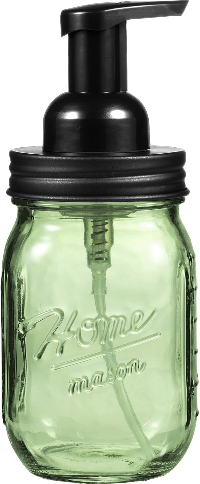 Amolliar 16OZ Green Glass Mason Jar Foaming Soap Dispenser, Plastic Pump & Stainless Steel Lid, Refillable Hand Soap Dispenser for Kitchen Bathroom, Farmhouse Decor for Foaming Dish Soap, Black 1 Pack