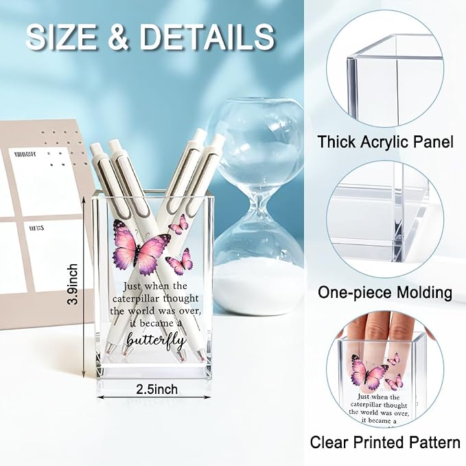Just When The Caterpillar Thought The World Acrylic Pencil Holder Cup, Butterfly Pen Holder Gifts For Women Girls Sister, Inspirational Gifts for Daughter, Encouragement Gift for Teens Women