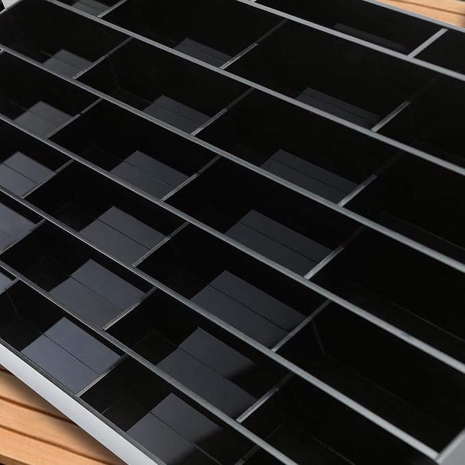 Vevitts Acrylic Business Card Holder for Desk Multiple Business Card Holders 28 Slot 7 Tier Large Business Card Organizer Business Card Display Rack Black Plastic Business Card Stand for Home Office