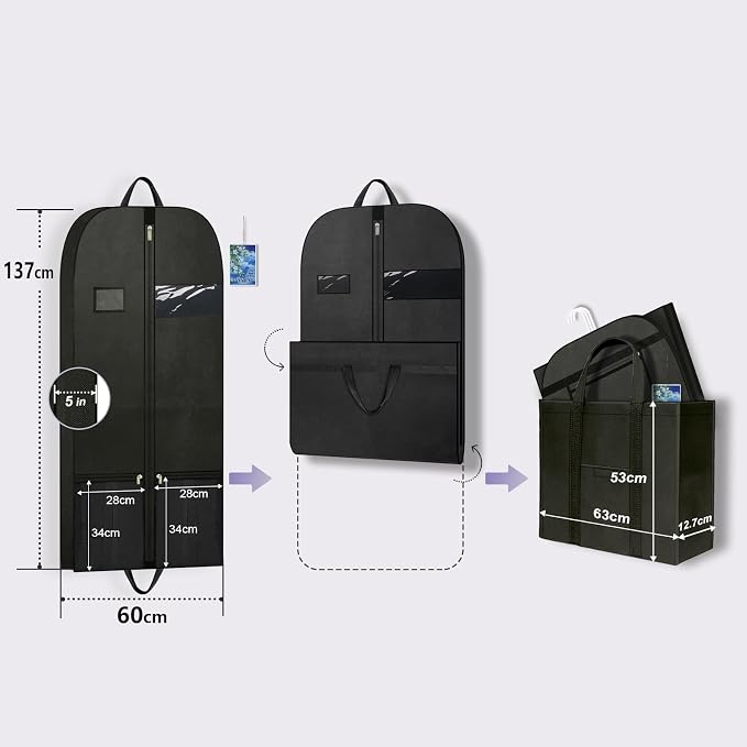 54" Garment Bags 2 Pack, Hanging Dress Covers for Closet Storage and Travel | Two breathable garment covers with pockets, handles and zippers for protecting dresses, suits, shirts and seasonal clothing.