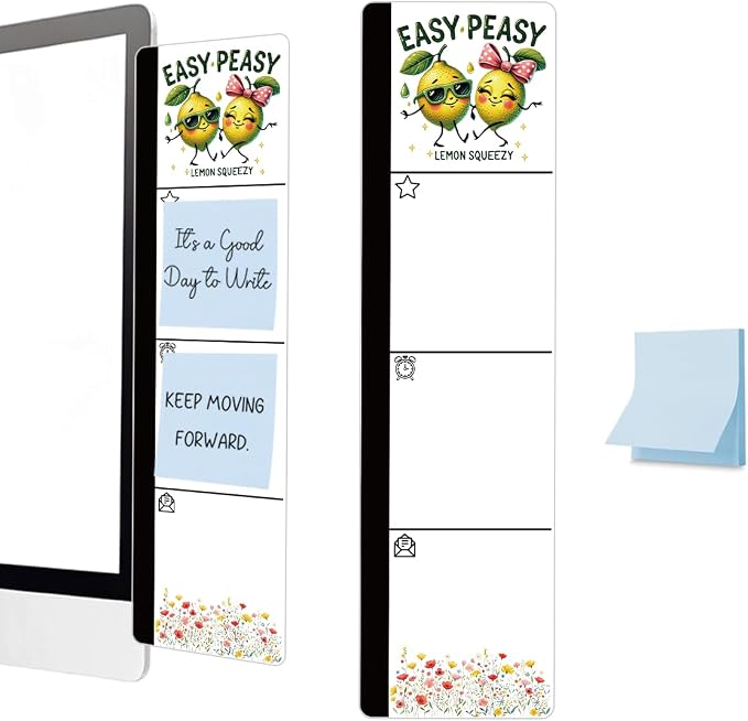 Monitor Memo Board Acrylic Sticky Note Holder Cute Cartoon Lemon Office Desk Decor with 100 Self Stick Note Pads Easy Peasy Lemon Squeezy Quote